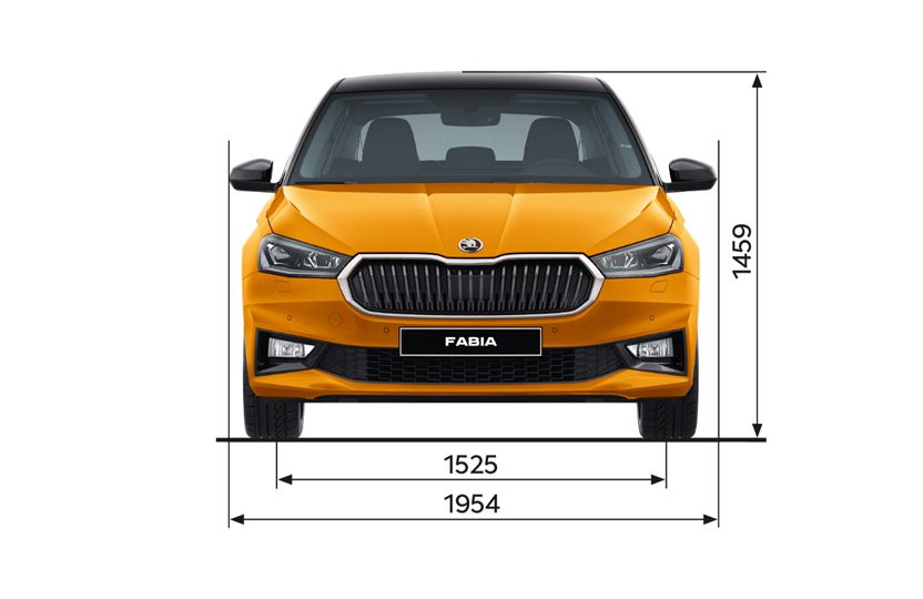 Die Abmessungen des Škoda Scala in der Fronansicht