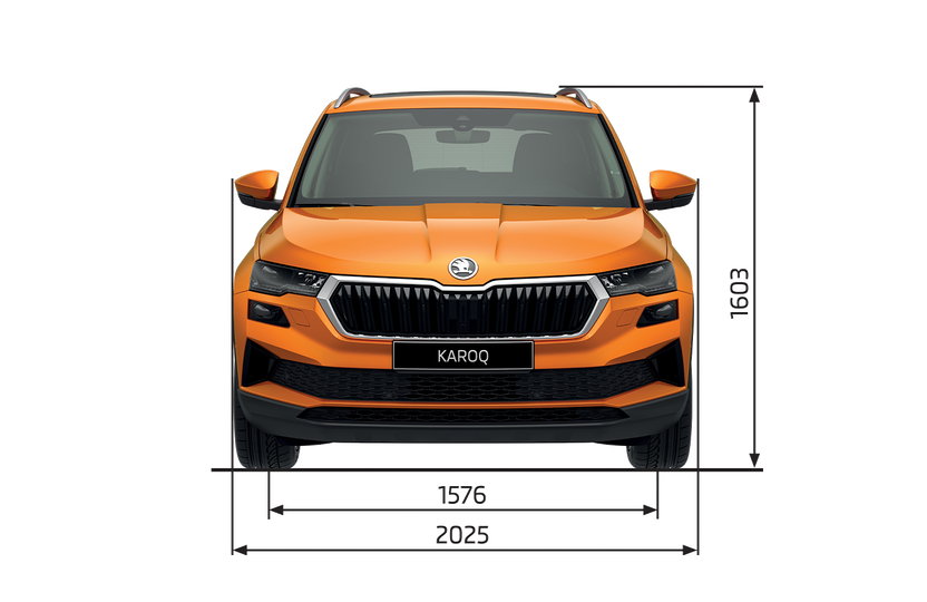 Abmessungen des Škoda Karoq in der Frontansicht