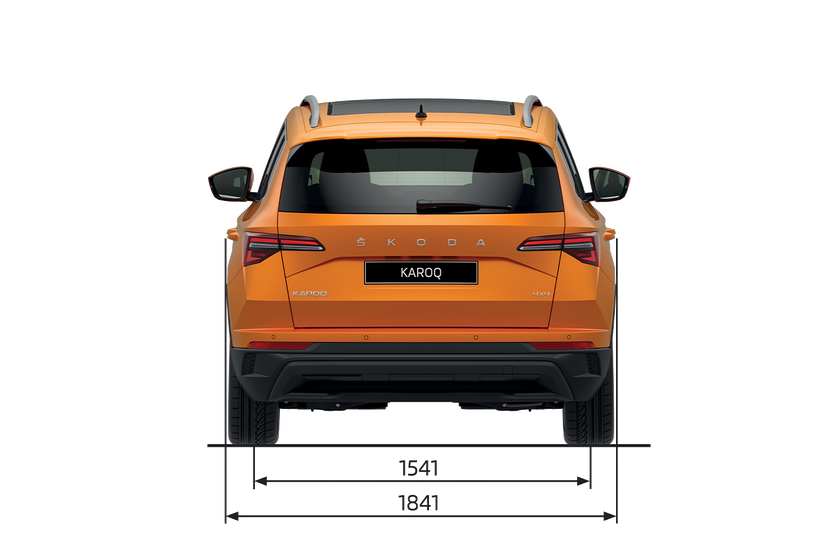 Abmessungen des Škoda Karoq in der Heckansicht