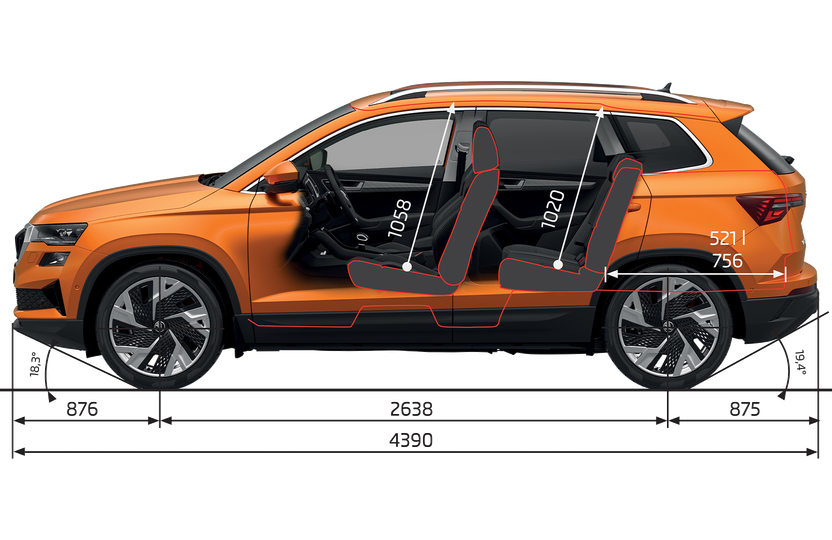 Abmessungen des Škoda Karoq in der Seitenansicht
